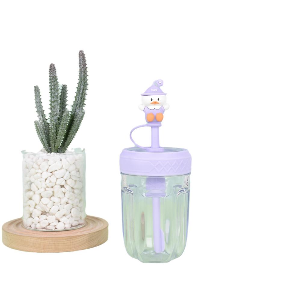 Water bottle summer transparent cute duckling plastic cup portable silicone cartoon children's straw cup high value juice cup
