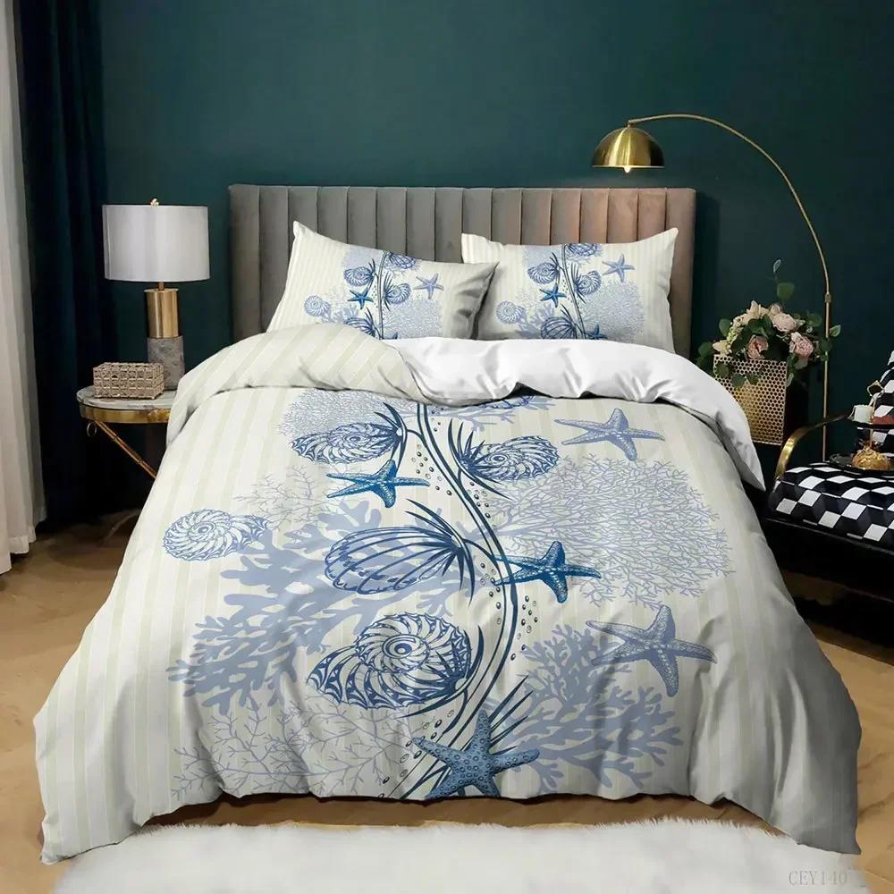 Oceanico Nautico Costiero Confortevole Copripiumino Coperta Federa Set Biancheria da Letto Decorazione Camera da Letto Bambini Tessile per la Casa