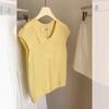 Women's 2025 Summer French Puff Sleeve Ice Silk Knitted Top with Turn-Down Collar