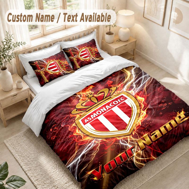 Custom Name Bedding Set 3 PiecesMonaco FC Print Duvet Cover + 2 Pillowcases Soft Bed Decor