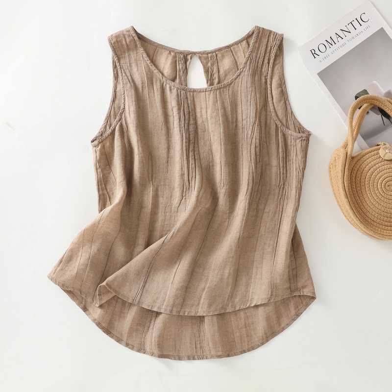 

round Neck Solid Color Sleeveless Suspender round Neck Pure Color Sleeveless Sling Brown 2XL