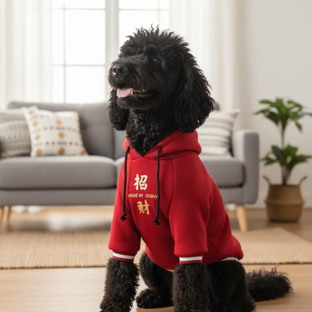 Thicken New Year Dog Hoodie Blessing Dog Fleece Coat Winter Puppy Clothes  Indoor Outdoor