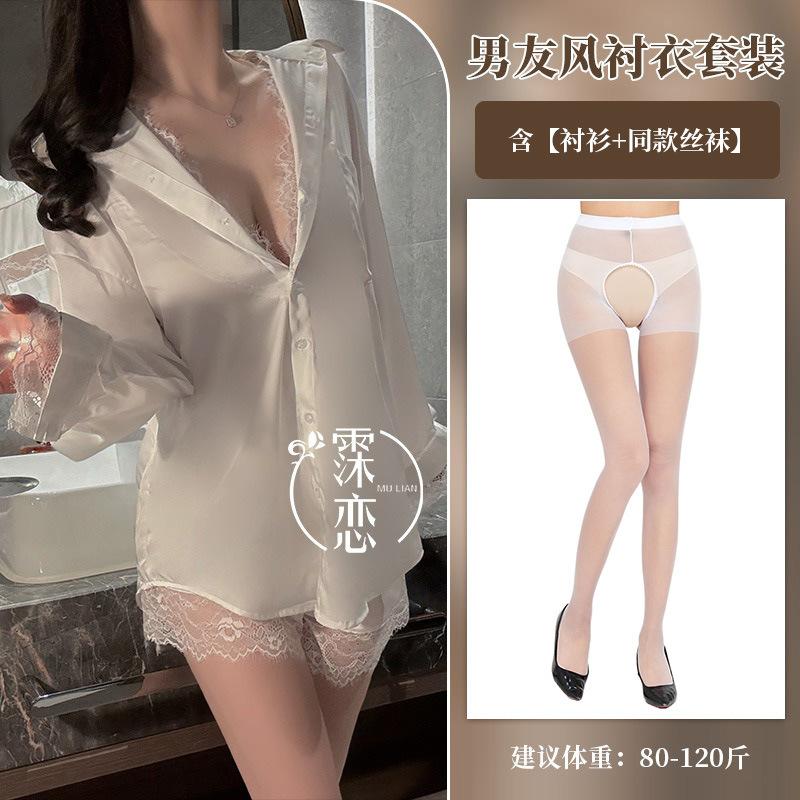 Sexy underwear Sexy women's pure desire simple shirt Lace splicing shorts Thin pajamas