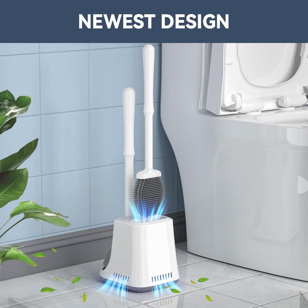 Unique Toilet Plunger and Brush, Silicone Brush and Heavy Duty Toilet Plunger Set with Ventilated Holder, 2-in-1 Toilet Brush and Plunger Combo for