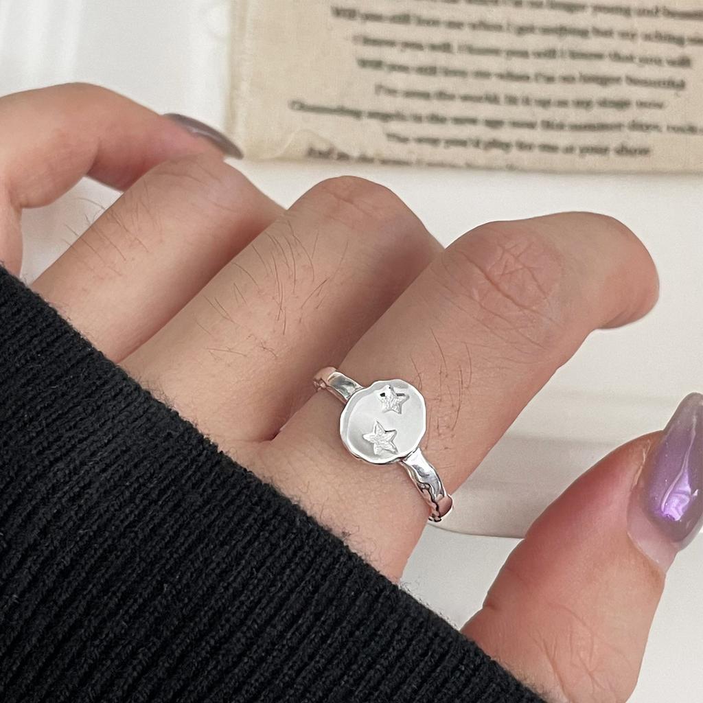 Sam Panda 925 Silver Simple Ring For Women Fine Jewelry Finger Adjustable Open Vintage Big Ball Ring For Party Birthday