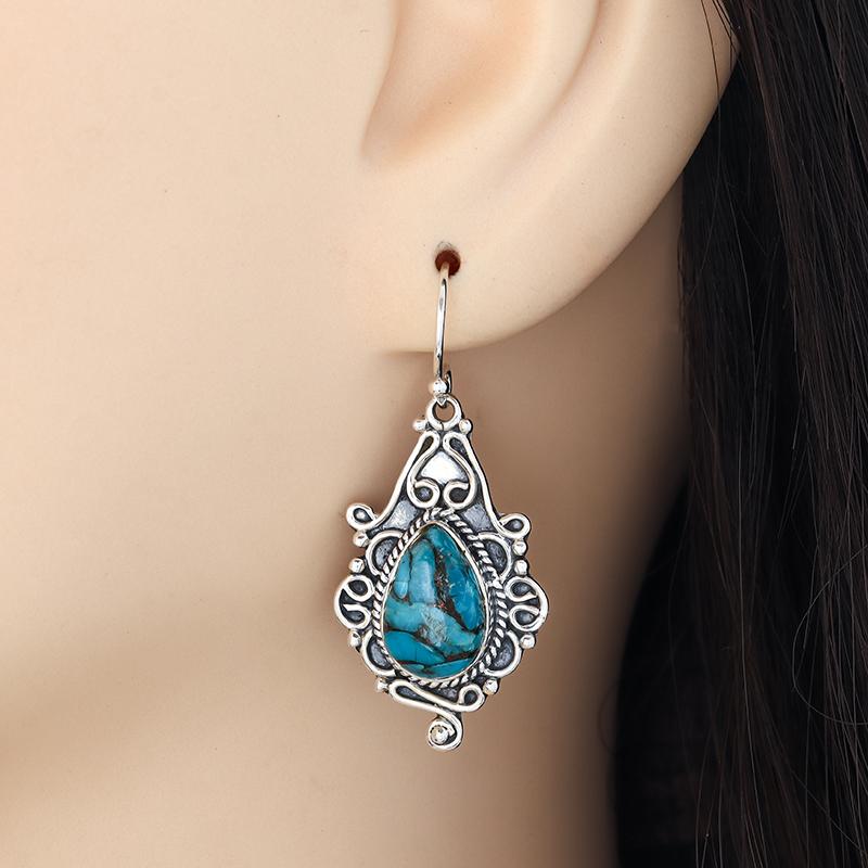 Flower Drop Shape Turquoise Hypoallergenic Earrings Women Girls Jewelry