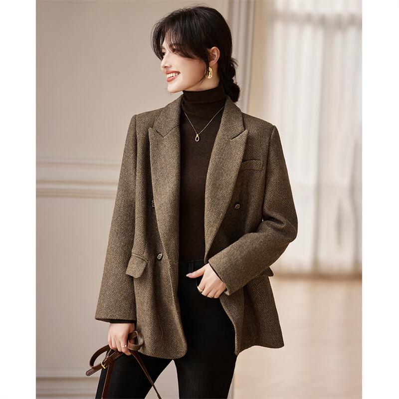 Women's Sheep Wool Blend Padded Herringbone Blazer