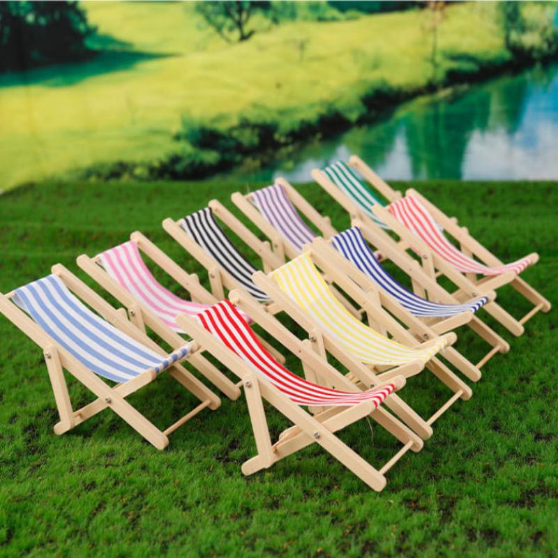 1Pcs 1:12 Dollhouse Miniature Beach Chair Toy Striped Plastic Diy Foldable Deckchair For Dolls Decor