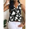 Womens Vintage Floral Print Sleeveless V-Neck Top Comfortable Casual Blouse Soft Cotton-Like Fabric 2025