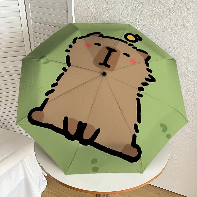 1pc Cute Capybara Automatic Folding Umbrella, Portable Collapsible Design, 8-Rib Iron Frame, Outdoor Accessory yy250905121