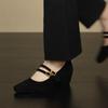2025 Autumn New 5.5cm Inner Height Increase Slope Heel Square Head Shallow Mouth Double Breasted Buckle with Matte Mary Jane Single Shoes Women