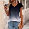 2026 Gradient V-neck T-shirt: European & American Style Women's Casual Short-sleeved Top