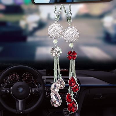 Car Rearview Mirror Pendant Metal Pendant Car Crystal Diamond Ball Interior Pendant Car Decorative Rhinestone Pendant Ornaments