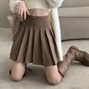 Übergröße Kaffeefarbener Faltenrock Damen Herbst Winter Hochtailliert Schlankmachend Falten Academic-Stil A-Linie Minirock