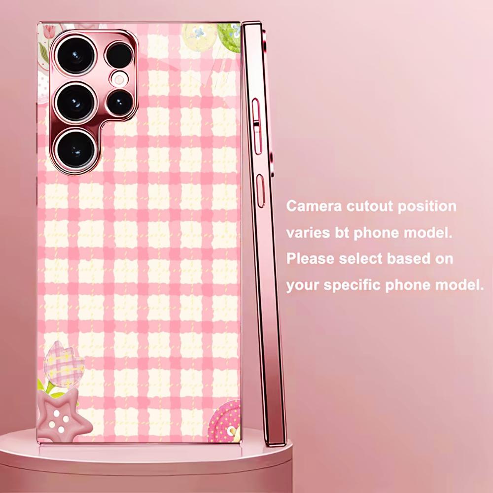 New Cute girl plaid PhoneCase for Samsung Galaxy S26 S25 S24 S23 S22 FE Ultra Plus Built-in glass feel bare machine Men women