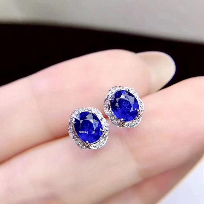 Elegant Full Diamond and Simulated Sapphire Earrings for Women - Trendy Colored Gemstone Jewelry