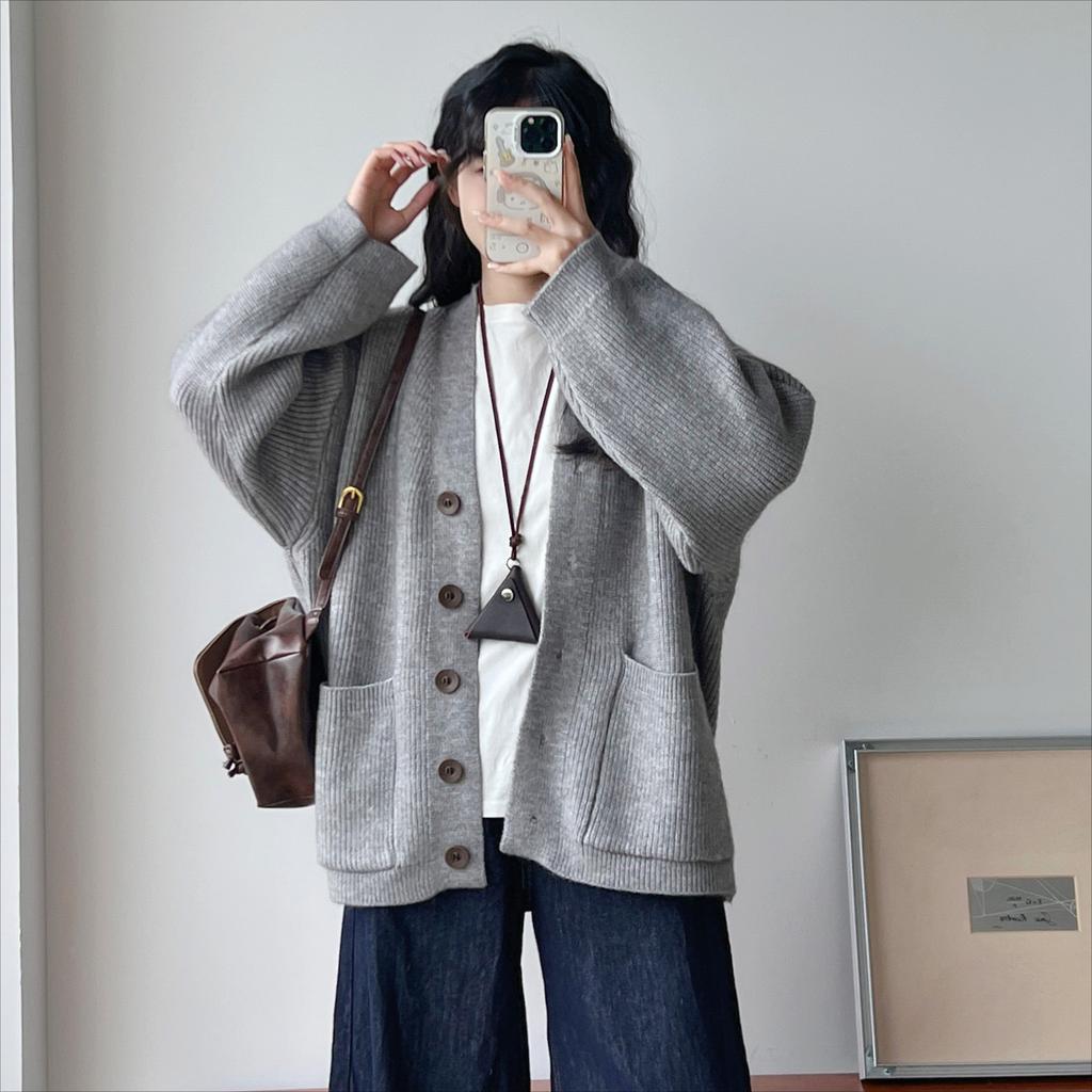 2025 New Autumn Women Sweater Knitting Basic Fashion Tops Tees Cardigan Long Sleeve Solid Shirt Loose Blue Coat