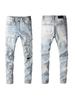 2025 Trendy Rhinestone Hotfix Ripped Slim Fit Tapered Jeans for Men