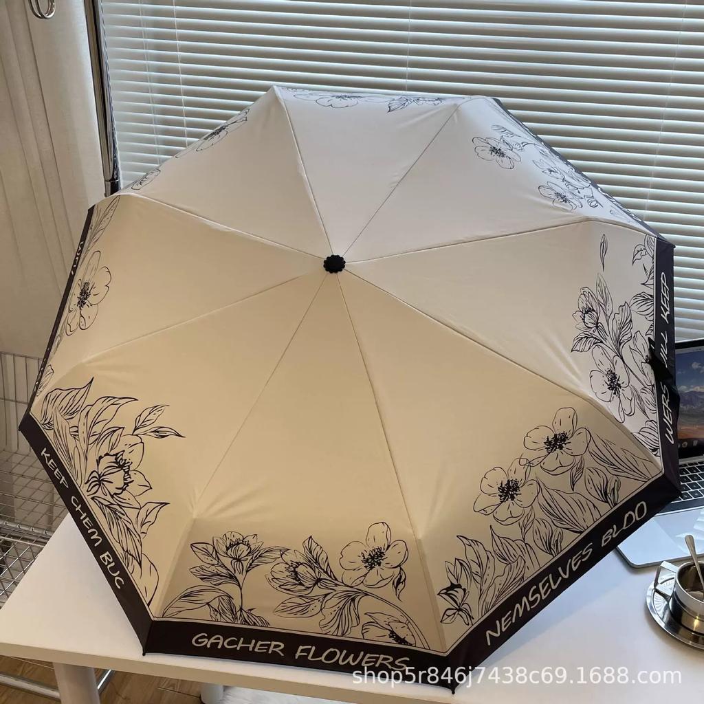 French-Style Hand-Painted Floral Umbrella, Dual-Purpose for Sun and Rain, High-End Romantic Automatic Sun Protection and Sunshade Printed Umbrella