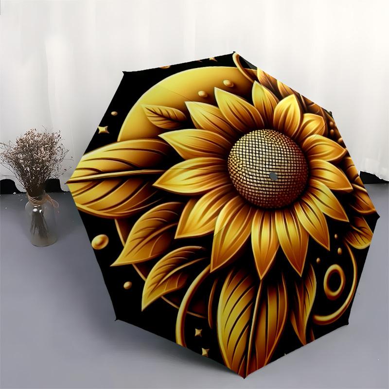 1pc Golden Sunflower Mandala Umbrella with Plastic Handle,Suitable for All Seasons Home Travel Outdoor UmbrellaDD1106