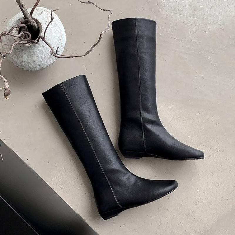 

Autumn and winter leather fashion boots medium heel large size women s boots sleeve solid color cowhide high boots new women s leather boots 40