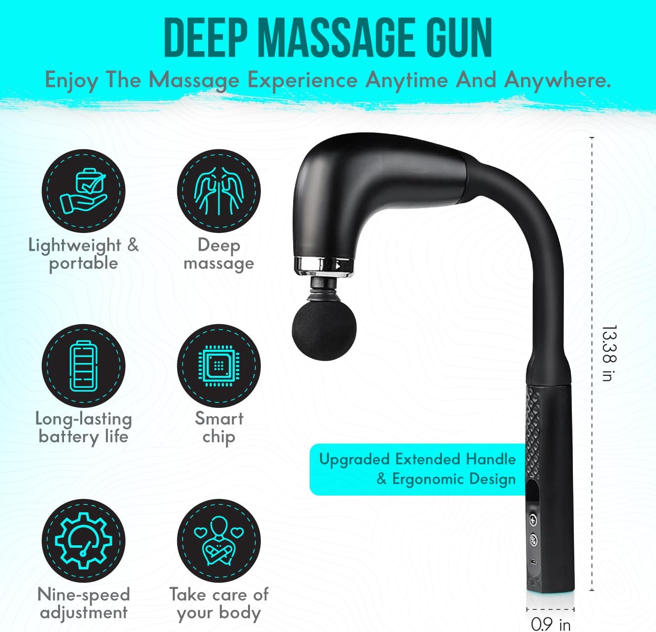 

Massage Gun Deep Tissue Percussion Massager with 12mm Depth, Adjustable Speed, 4 Heads for Neck, Back, Shoulders, Legs & Feet United States