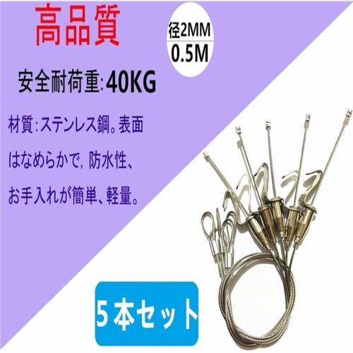Y-Yakunitatsu Picture Hangers, Set of 5, 50cm Long, 2mm Diameter, Stainless Steel Wire, for Picture Rails, Hanging Hardware, Frame Holder, with Adjust