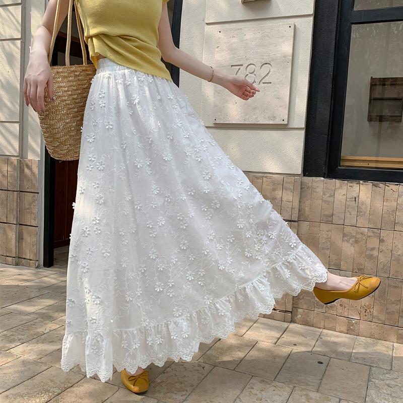DIMANAF 2025 Letní Dámské Sukně Vintage Elastické Bílé Plisované Elegantní Dlouhé Sukně Nové Krajka Vysoký Pas