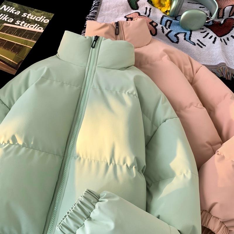 Stand-up Collar Cotton Clothing Men and Women Paragraph Winter Thickened Loose Cotton Jacket Couple Paragraph Casual Bread Clothing Cotton Jacket