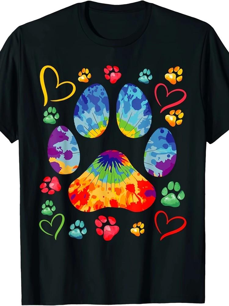 

Cute Tie Dye Dog Paw Love Heart Print Colorful Pet Dog Lover T-Shirt1 T-Shirt Me S