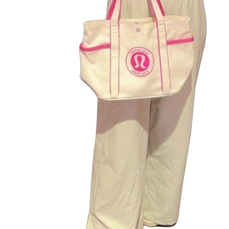 Lululemon Diária 6,5L Marca Logo Fecho de Botão Bolsa Tote de Lona de Algodão Sacola de Compras Mini Bolsa Tote Unissex Rosa Natural LU9BXWS-066913