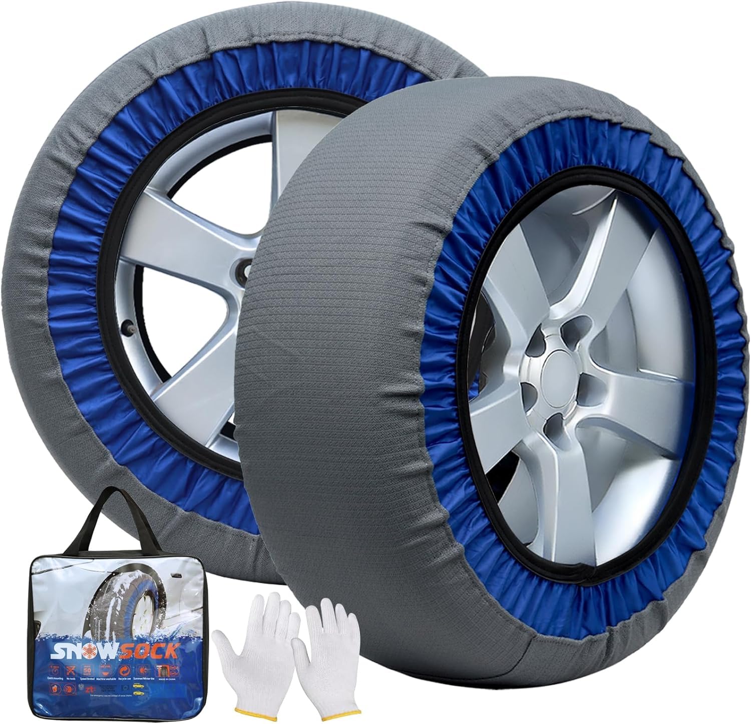 BEIKEMALL Snow Socks, Tire Chains, Fabric, Non-Metallic, for Light Vehicles, Easy Installation, No Jacking Required, Compatible with 145/80R12, 145R12