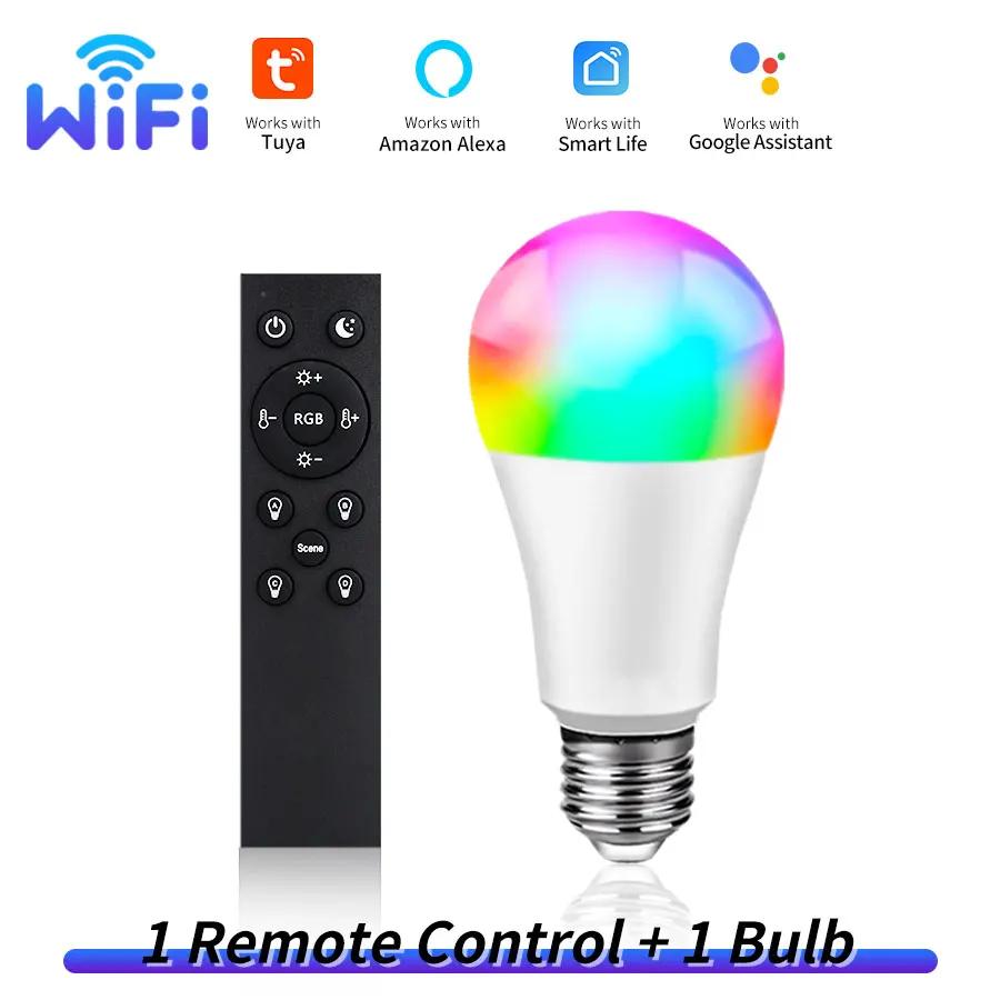 Tuya WiFi LED Light Bulbs 85-265V 12W 15W 18W E27 Alexa Lamp RF 2.4G Remote Google Home Voice Control Colorful Home Lighting