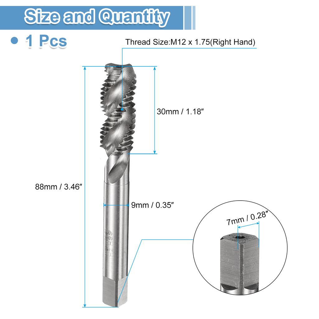 M2 M2.5 M3 M4 M5 M6 M7 M8 M10 M12 M14 M16 M18 M20 M22 Spiral Flute Thread Tap Metric Machine Taps HSS6542 Uncoated