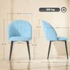 Set of 2 Padded Dining Chairs with Shell Backrest in Velvet, 52x55x79 cm, Light Blue