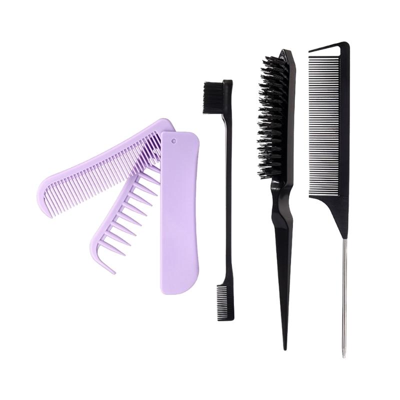 4Pcs Detangling Brush Set Edge Brush Teasing Brush Hair Styling Comb Metal Pin Ratted Tail Combs Folding Hair Comb