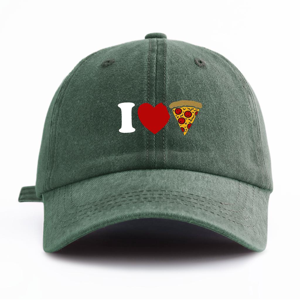 1pc I Love Pizza Print Washed Baseball Cap for Adults, Minimalist Retro Style Casual Soft Adjustable Dad Hat, Perfect As Gift