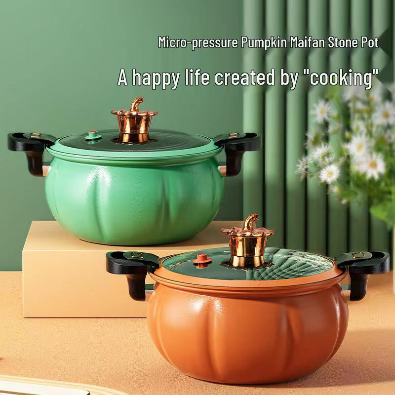 Large Capacity Non-Stick Micro-Pressure Cooker with Maifan Stone, Pumpkin Design, Ideal for Stews and Soups
