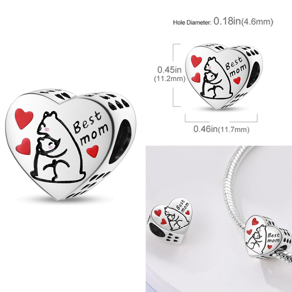 Copper Charms Love Mother Family Sister Heart Beads Fit Original Bracelet Diy Woman Jewelry Gift