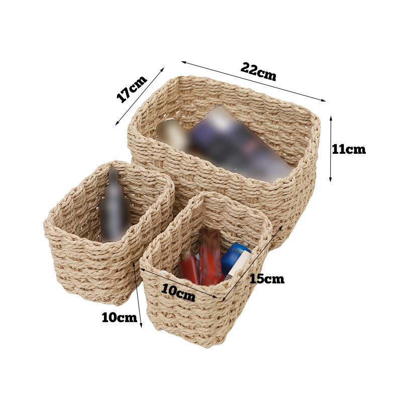 1 Set Papierseil Geflochtener Aufbewahrungskorb Handgeflochten aus Stroh Koreanischer Stil Dekorativer Aufbewahrungskorb Schreibtisch-Aufbewahrungsboxen
