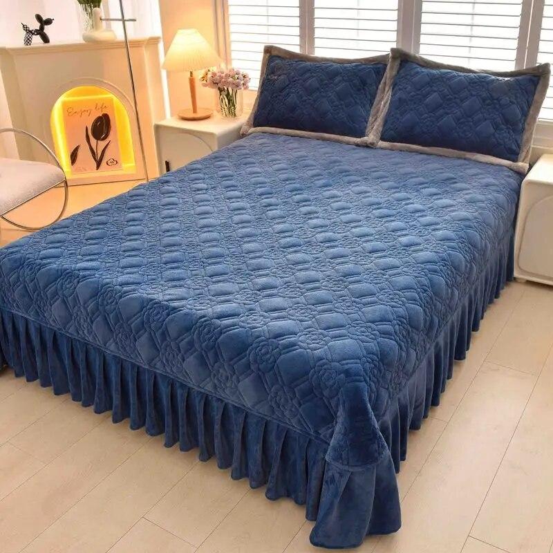 Γάλα βελούδινο κάλυμμα κρεβατιού για διατήρηση της ζεστασιάς, χειμερινό βελούδινο, απλό και χοντρό βαμβακερό καπιτονέ κάλυμμα κρεβατιού για όλες τις εποχές