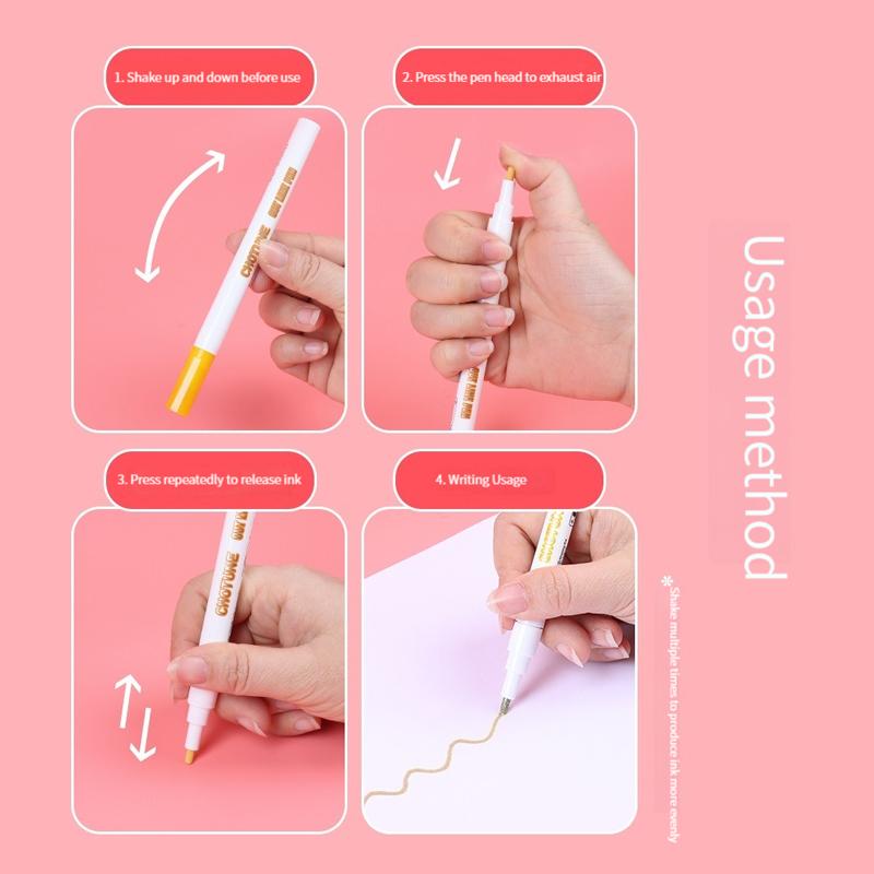 12 Color Outline Metallic Marker Pens Set Double Line Paint Marker Pen for Christmas Greeting Card Scrapbook Metal Ceramic Glass