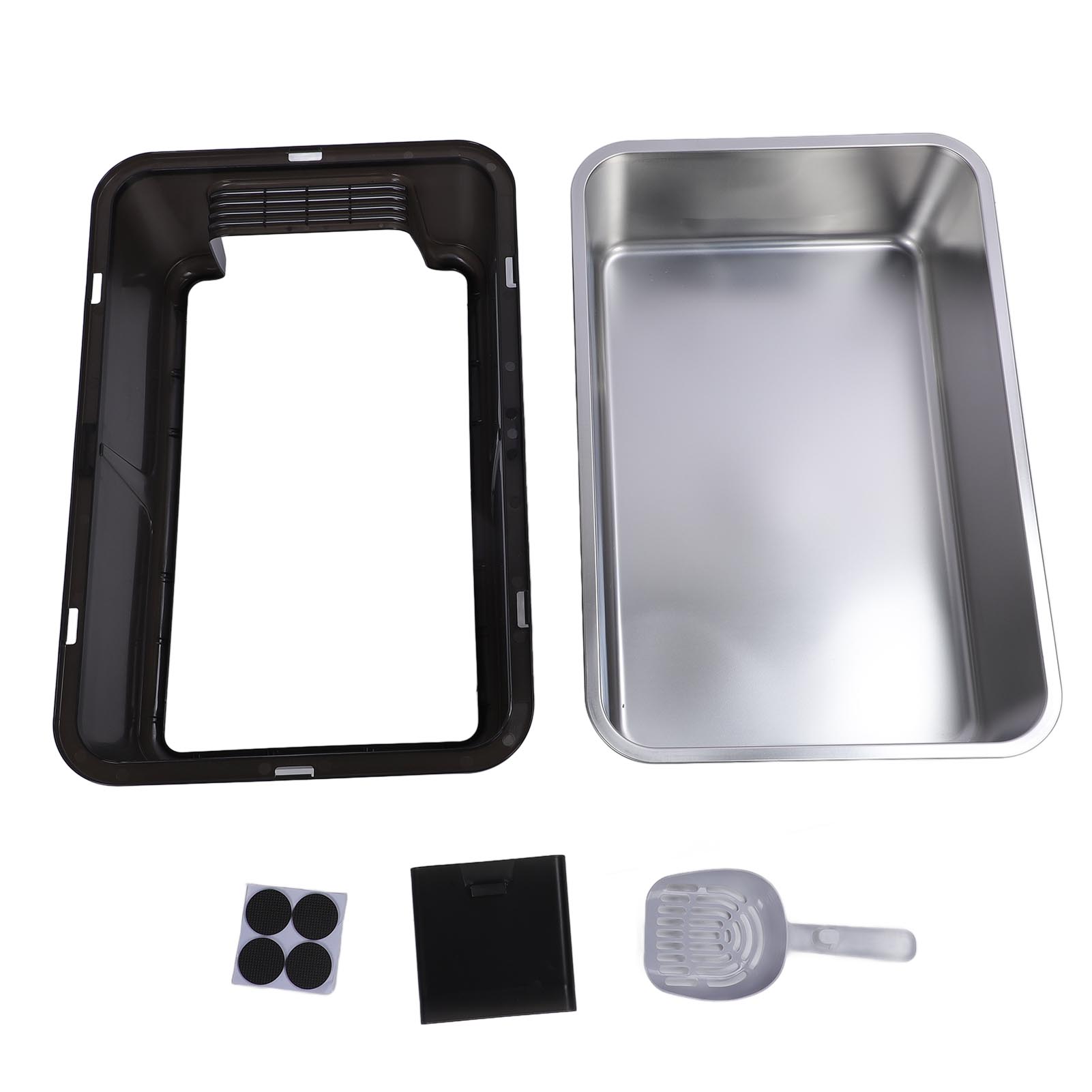 

Закрытый кошачий туалет из нержавеющей стали с верхним входом и защитой от брызг, очень большой металлический кошачий туалет чёрный