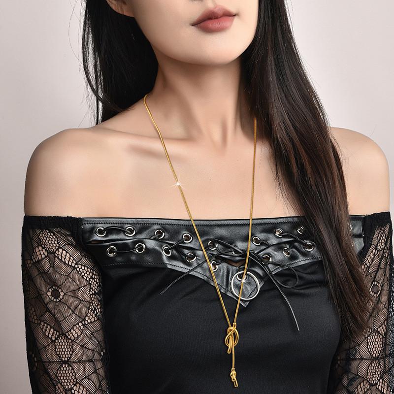 Trendy Long Gold Sweater Chain Necklace For Women Crafted From Durable Titanium Steel