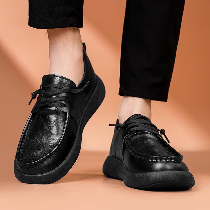 Fashion High Quality Men's Casual Leather Lace-up Shoes Outdoor Anti-Slip Thick Bottom Casual Business Work Shoes Fashion Walking Shoes