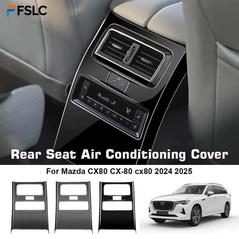 Car Decoration Rear Seat Air Conditioning Cover For Mazda CX80 CX-80 cx80 2024 2025 Carbon Fiber Glossy Black Styling