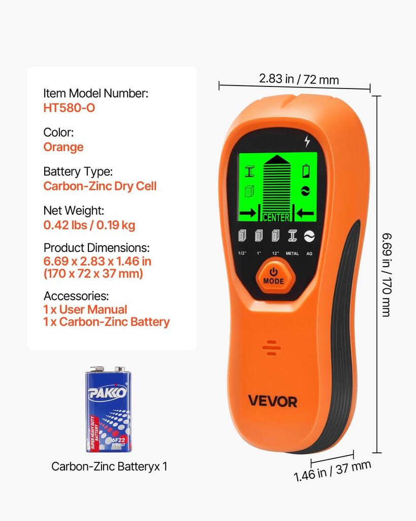Stud Finder Wall Scanner, 5 In 1, Electronic Wall Stud Detector with Smart Sensor, High-Definition LCD Display and Audio Alarm, for the Center and