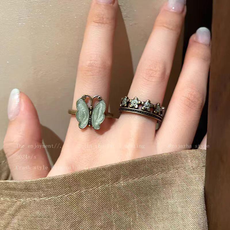 Vintage čínský prsten s motýlem pro ženy – Špičkový otevřený design pro ukazováček
