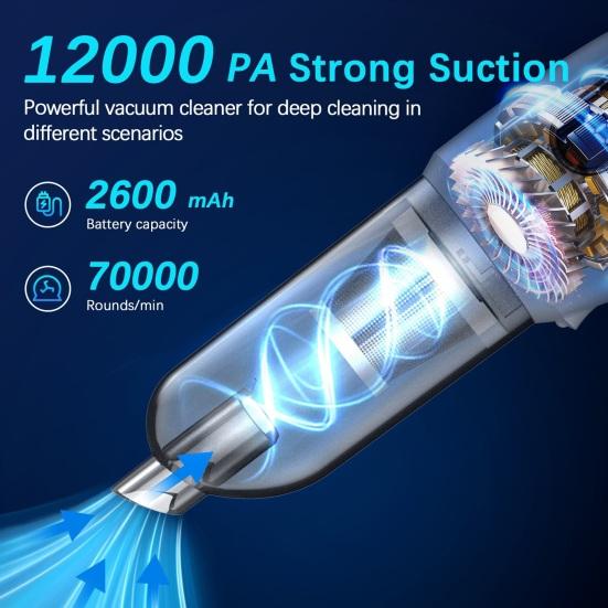 Car Vacuum Cleaner Three-in-One Blower Suction and Inflator with Adjustable Suction Levels Portable Wireless Vacuum with Green Light for Home Car