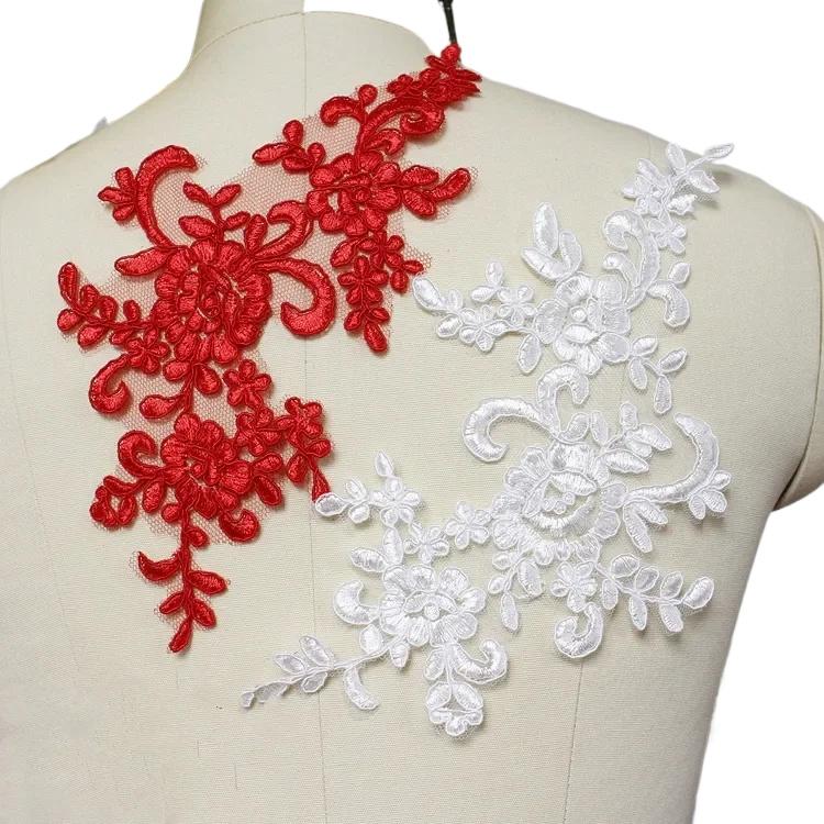 10 -20 Pcs Wedding Dress Lace Trim Patch Applique Lace Fabric DIY Bride Hair Accessory White Red Black Sew Decoration RS356